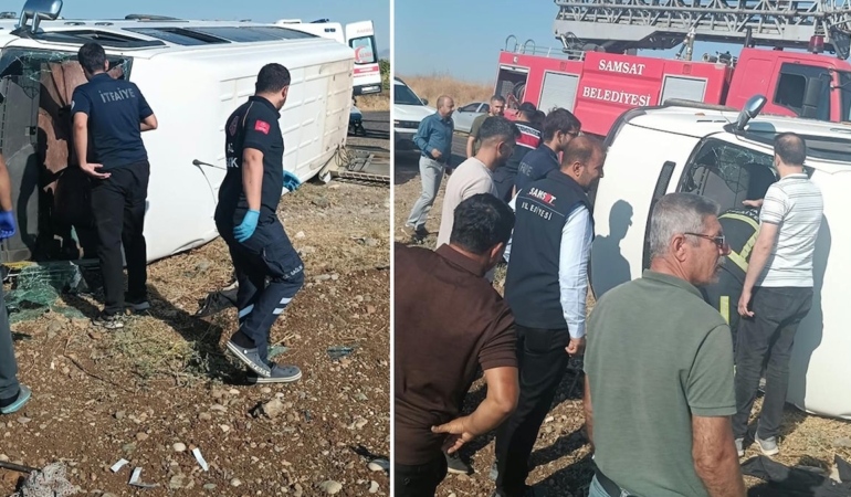 Adıyaman’ın Samsat ilçesinde devrilen minibüsteki 12 kişi yaralandı
